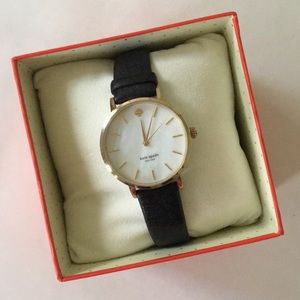 Kate spade black leather mother of pearl watch